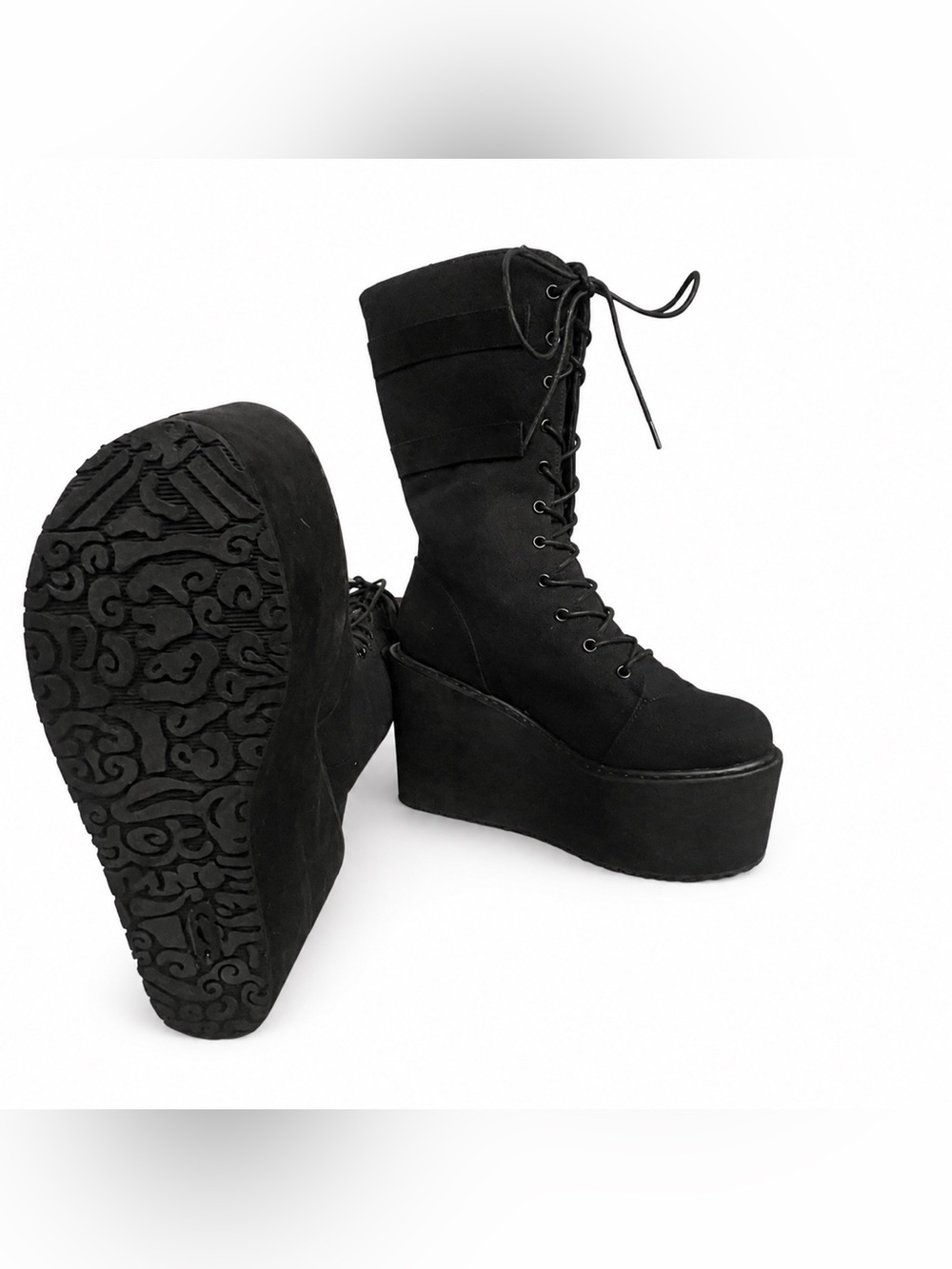 Black Canvas Cargo Platform Boots